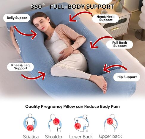 U-Shaped Pregnancy Pillow for Sleeping, Full Body Support for Back, HIPS & Belly - 65 Inch Maternity Pillow with Machine Washable Cover | Maternity Essential in Kuwait