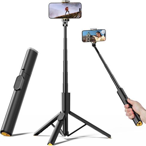 TODI Selfie Stick Tripod, 58" Lightweight Phone Tripod Stand with Wireless Remote, Selfie Stick, All-in-1, Compatible with iPhone/Android in Kuwait