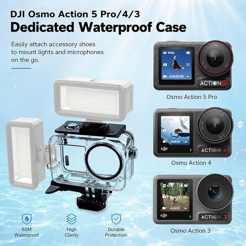 Waterproof Case for DJI Osmo Action 5 Pro/4/3 Camera 60M Dive Housing | Underwater housing with anti-fog inserts Screw for deep diving snorkeling surfing skiing swimming and underwater photography in Kuwait