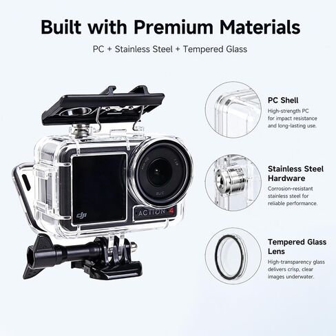 Waterproof Case for DJI Osmo Action 5 Pro/4/3 Camera 60M Dive Housing | Underwater housing with anti-fog inserts Screw for deep diving snorkeling surfing skiing swimming and underwater photography in Kuwait