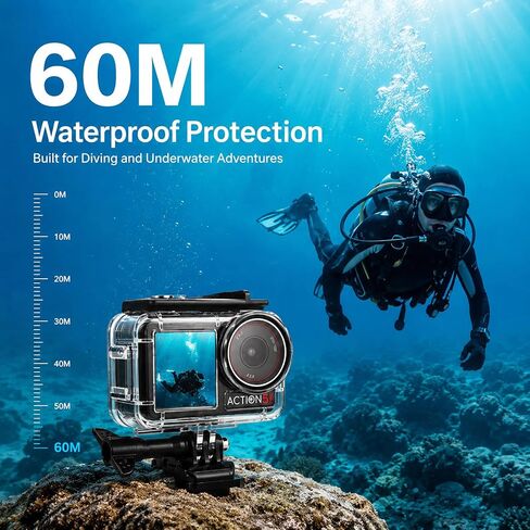 Waterproof Case for DJI Osmo Action 5 Pro/4/3 Camera 60M Dive Housing | Underwater housing with anti-fog inserts Screw for deep diving snorkeling surfing skiing swimming and underwater photography in Kuwait
