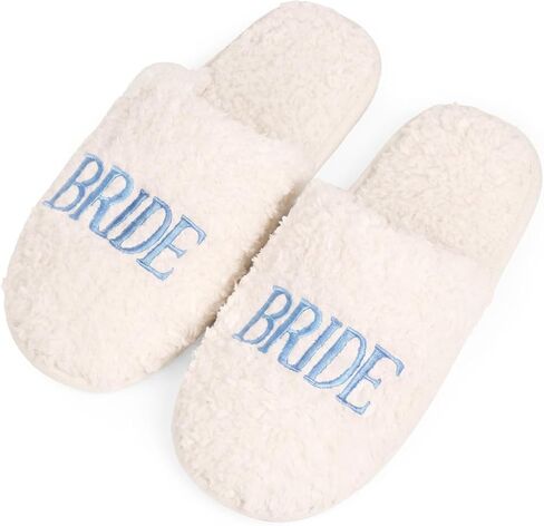 xo, Fetti Bride Slippers - 1 Pair Faux Fur Slippers | Bachelorette, Something Blue, Bride To Be, Bridal Shower, Cozy, Fuzzy, White in Kuwait