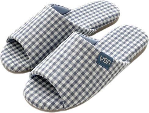 Women's Gingham Plaid Slippers Cotton Open Toe Soft House Bedroom Slides | Classic timeless gingham checkered pattern, premium breathable sweat-absorbing cotton fabric upper with cushioned insole. in Kuwait