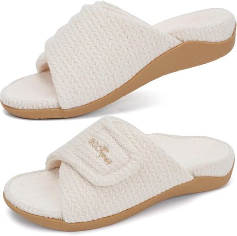 Orthopedic Women Slippers with Arch Support, Adjustable Strap, Non-slip | Orthotic House Shoes, Plantar Fasciitis Relief, Open Toe, Slip-on, Rubber Sole, Breathable, Wide Foot, Indoor in Kuwait