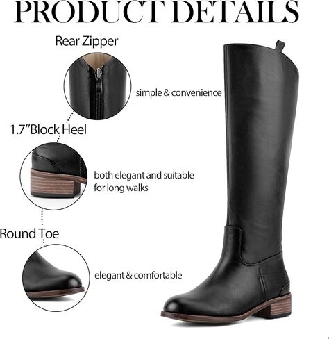 QIV Women’s Knee High Boots – Round Toe Riding Boots with Low Block Heel, Back Zip, Long Tall Fashion Style for Fall & Winter in Kuwait