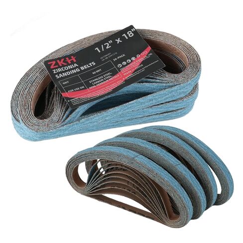 ZKH Zirconia Sanding Belts for Metal Working, 1/2" x 18" Belt Sander Paper, 32 Pack 40/60/80/120 Assorted Grits Sander Belts for Metal Polishing, Woodworking in Saudi Arabia