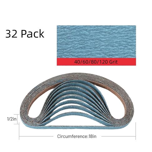 ZKH Zirconia Sanding Belts for Metal Working, 1/2" x 18" Belt Sander Paper, 32 Pack 40/60/80/120 Assorted Grits Sander Belts for Metal Polishing, Woodworking in Saudi Arabia