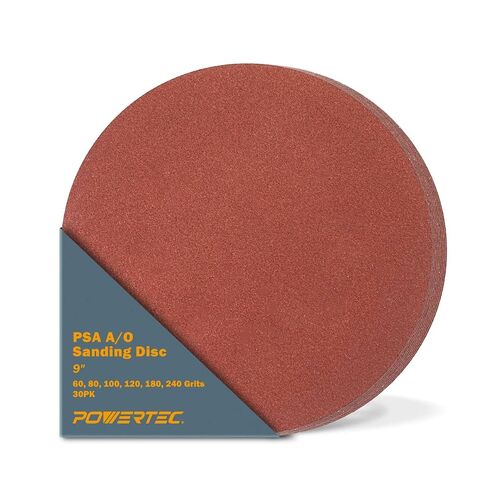 POWERTEC 30 PCS 9 Inch PSA Sanding Disc - 5 Each of 60 80 100 120 180 240 Grits - Assorted Self Adhesive Sandpaper for Drywall, Woodworking, Epoxy with Random Orbital Sanders, DA Sanders (110341V) in Kuwait