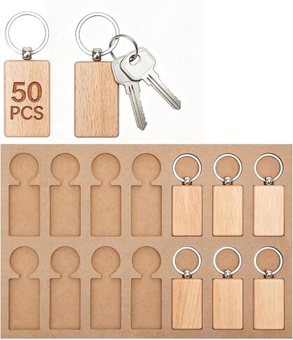 50PCS Wood Keychain Blanks with 14-Slot Keychain Engraving Jig | 14-Slot Engraving Jig, Batch Engraving, Precise Positioning, Perfect for Personalized Gifts in Kuwait