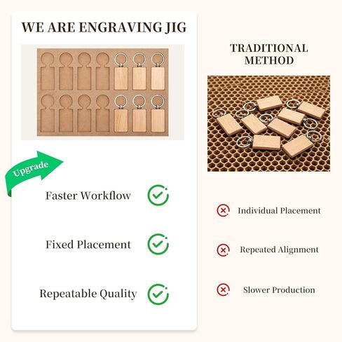 50PCS Wood Keychain Blanks with 14-Slot Keychain Engraving Jig | 14-Slot Engraving Jig, Batch Engraving, Precise Positioning, Perfect for Personalized Gifts in Kuwait
