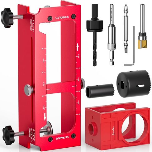 Door Hinge Jig and Door Lock Installation Kit, Aluminum Alloy Router Template for Hinge Mortising from 2.5" to 5" and Types of Square, 1/4", 5/8" Radius, Door Hole Drilling Kit for Knob and Deadbolt in Kuwait