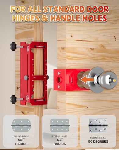 Door Hinge Jig and Door Lock Installation Kit, Aluminum Alloy Router Template for Hinge Mortising from 2.5" to 5" and Types of Square, 1/4", 5/8" Radius, Door Hole Drilling Kit for Knob and Deadbolt in Kuwait