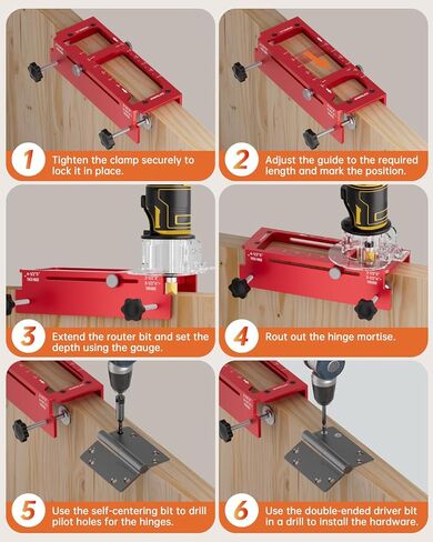 Door Hinge Jig and Door Lock Installation Kit, Aluminum Alloy Router Template for Hinge Mortising from 2.5" to 5" and Types of Square, 1/4", 5/8" Radius, Door Hole Drilling Kit for Knob and Deadbolt in Kuwait