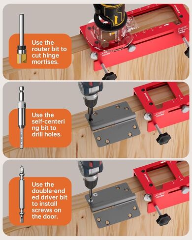 Door Hinge Jig and Door Lock Installation Kit, Aluminum Alloy Router Template for Hinge Mortising from 2.5" to 5" and Types of Square, 1/4", 5/8" Radius, Door Hole Drilling Kit for Knob and Deadbolt in Kuwait