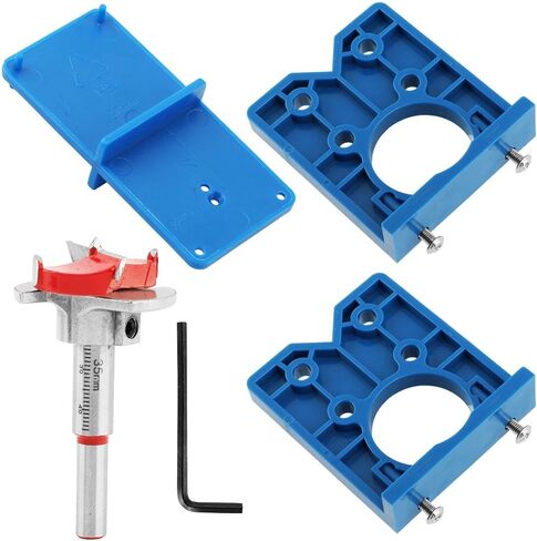 35mm Concealed Hinge Jig Kit, Aluminum Alloy + Plastic Drill Guide Template, Quick Center Location to Reduce Misalignment, for Cabinet Door Woodworking, Includes Drill Bit, Hex Key, Locator Plates in Kuwait