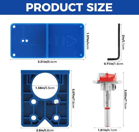 35mm Concealed Hinge Jig Kit, Aluminum Alloy + Plastic Drill Guide Template, Quick Center Location to Reduce Misalignment, for Cabinet Door Woodworking, Includes Drill Bit, Hex Key, Locator Plates in Kuwait