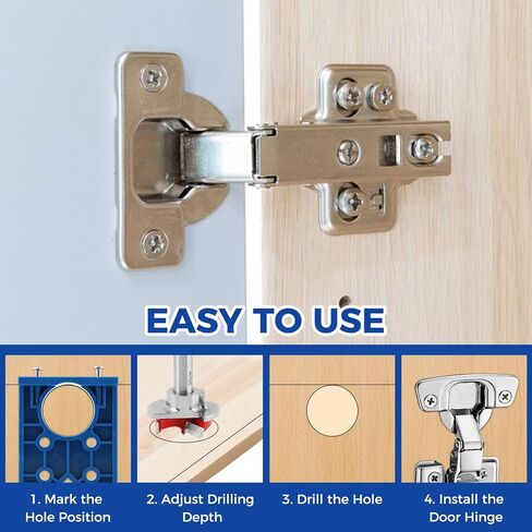 35mm Concealed Hinge Jig Kit, Aluminum Alloy + Plastic Drill Guide Template, Quick Center Location to Reduce Misalignment, for Cabinet Door Woodworking, Includes Drill Bit, Hex Key, Locator Plates in Kuwait