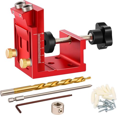 Pocket Hole Jig Kit - Metal Drilling Locator - Woodworking Joint Angle Guide Tool - Pocket Screw Jig System with Depth Setting Collar and 2 Carbon Steel Drill Bit (Pocket Hole Jig Kit) in Kuwait