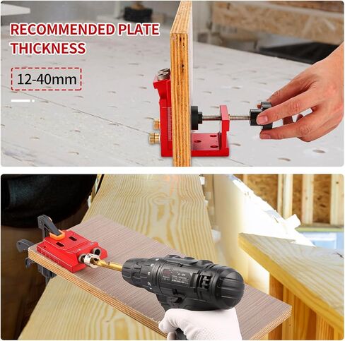 Pocket Hole Jig Kit - Metal Drilling Locator - Woodworking Joint Angle Guide Tool - Pocket Screw Jig System with Depth Setting Collar and 2 Carbon Steel Drill Bit (Pocket Hole Jig Kit) in Kuwait