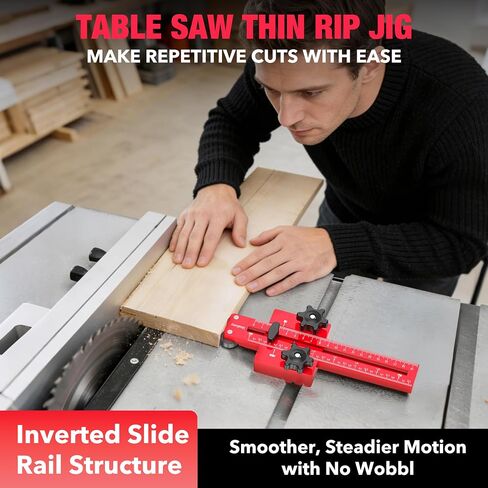 Thin Rip Jig – Table Saw Jig Guide for Repetitive Narrow Thin Strip Cuts, Fast Thin Ripping Guide for Table Saw, Band Saw, Router Table, Fits 3/8" x 3/4" T-Slot in Kuwait