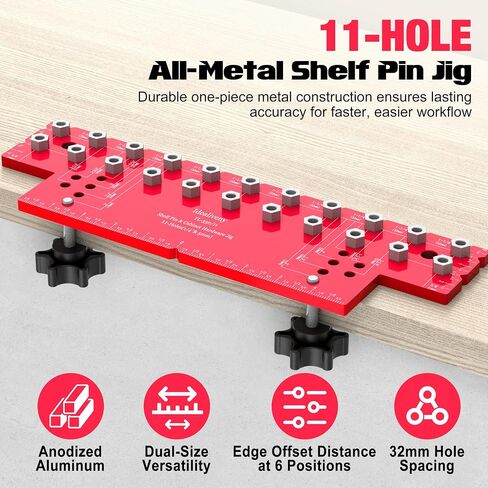 11-Hole Shelf Pin Jig, Dual-Diameter Compatible (1/4" & 5mm), Precision Positioning Drilling Guide, For Cabinet Shelf Installation in Kuwait