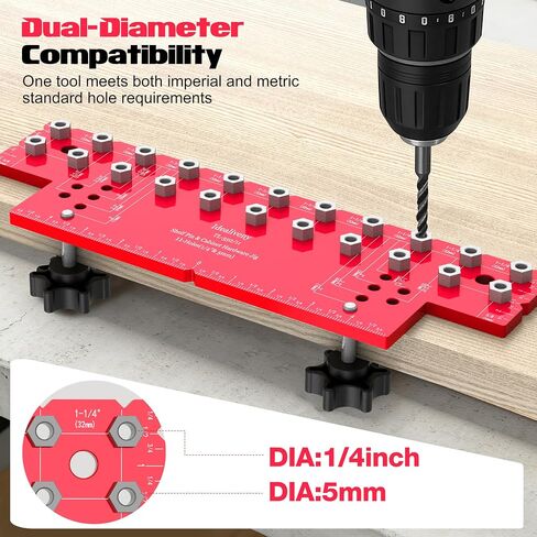 11-Hole Shelf Pin Jig, Dual-Diameter Compatible (1/4" & 5mm), Precision Positioning Drilling Guide, For Cabinet Shelf Installation in Kuwait