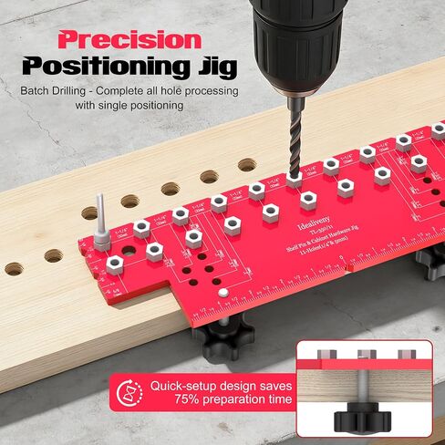 11-Hole Shelf Pin Jig, Dual-Diameter Compatible (1/4" & 5mm), Precision Positioning Drilling Guide, For Cabinet Shelf Installation in Kuwait
