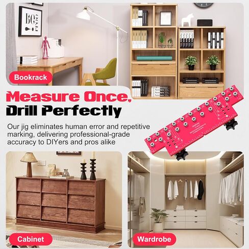 11-Hole Shelf Pin Jig, Dual-Diameter Compatible (1/4" & 5mm), Precision Positioning Drilling Guide, For Cabinet Shelf Installation in Kuwait