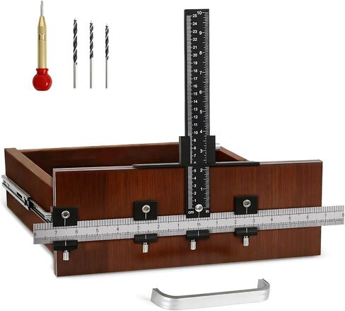 Cabinet Hardware Jig, Cabinet Handle Jig with Center Punch and Drill Bits | Aluminum Adjustable Drill Guide Template Tool for Door, Drawer Handles and Pulls in Kuwait