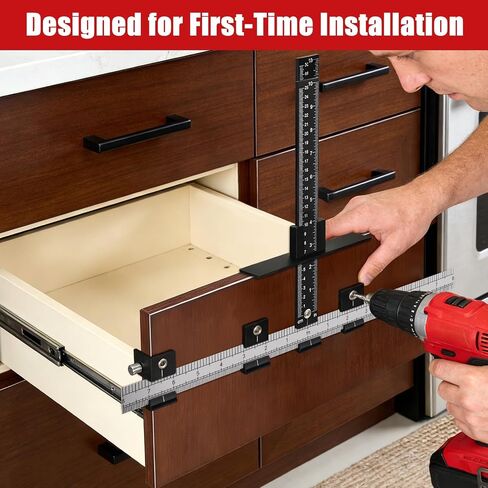 Cabinet Hardware Jig, Cabinet Handle Jig with Center Punch and Drill Bits | Aluminum Adjustable Drill Guide Template Tool for Door, Drawer Handles and Pulls in Kuwait