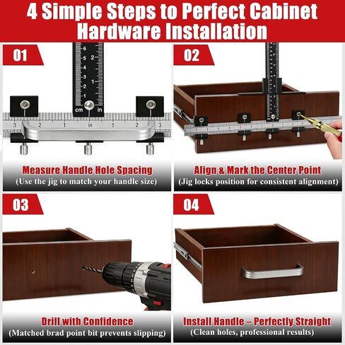 Cabinet Hardware Jig, Cabinet Handle Jig with Center Punch and Drill Bits | Aluminum Adjustable Drill Guide Template Tool for Door, Drawer Handles and Pulls in Kuwait
