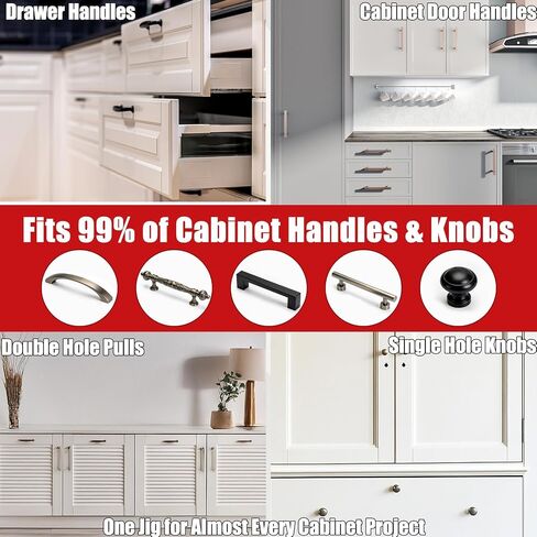 Cabinet Hardware Jig, Cabinet Handle Jig with Center Punch and Drill Bits | Aluminum Adjustable Drill Guide Template Tool for Door, Drawer Handles and Pulls in Kuwait