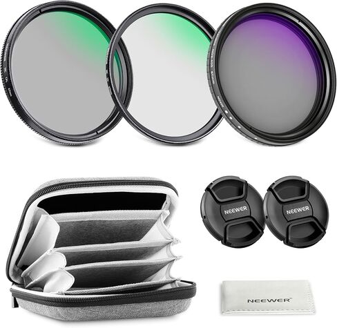 NEEWER 82mm Variable ND + CPL + UV Filter Kit (3 Pack), Multicoated Neutral Density (ND2-400) Circular Polarizer Camera Lens Polarizing Filter Photography Accessories Set with Carry Case & Lens Caps in Kuwait
