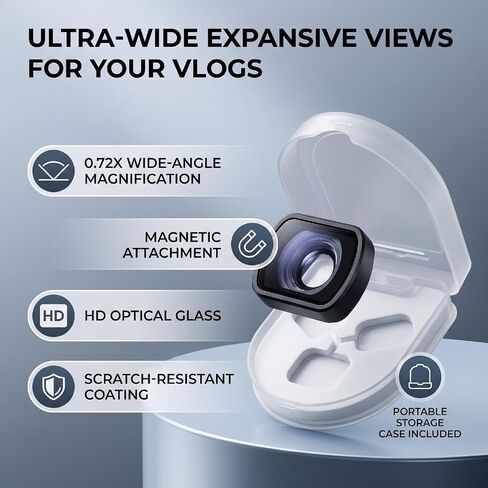 PUSOKEI Magnetic Wide Angle Lens for P ocket 4 Camera, 0.72X Ultra Wide Lens Filter, HD Multi Coated, Optical Glass, Scratch Proof, with Storage Case in Kuwait