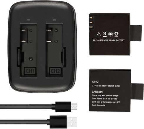 AKASO Brave 7 LE 2 x 1350mAh Rechargeable Action Camera Battery with USB Dual Charger | 2 x 1350mAh Rechargeable Battery in Kuwait
