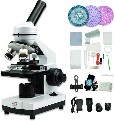 Grampus Achromatic Compound Minocular Microscope 40X-2000X, Dual LED Illumination, 10 Prepared Slides, 100 Cover Slips and Experiment Kit Offered for Kids Students Adults and Children in Kuwait
