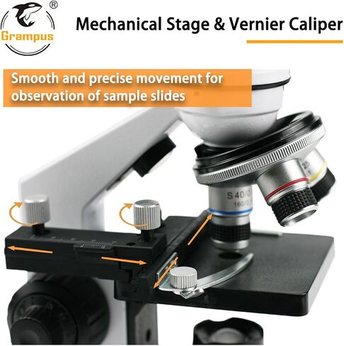 Grampus Achromatic Compound Minocular Microscope 40X-2000X, Dual LED Illumination, 10 Prepared Slides, 100 Cover Slips and Experiment Kit Offered for Kids Students Adults and Children in Kuwait