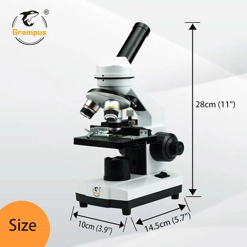 Grampus Achromatic Compound Minocular Microscope 40X-2000X, Dual LED Illumination, 10 Prepared Slides, 100 Cover Slips and Experiment Kit Offered for Kids Students Adults and Children in Kuwait