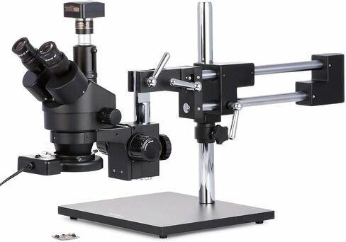 AmScope SM-4TZ-FRL-MB Digital Professional Trinocular Stereo Zoom | 3.5X-90X Magnification Range 1.3MP CMOS Sensor USB 2.0 Connectivity 0.5X Reduction Lens Included 76mm Stereo in Kuwait