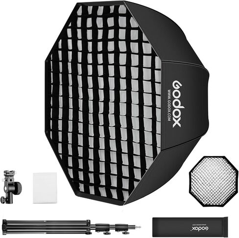 Godox 31.5" / 80cm Octagon Flash Softbox with Grid/2m Light Stand/Type-E Hot Shoe Holder Bracket Octobox for Flash Speed Light in Saudi Arabia