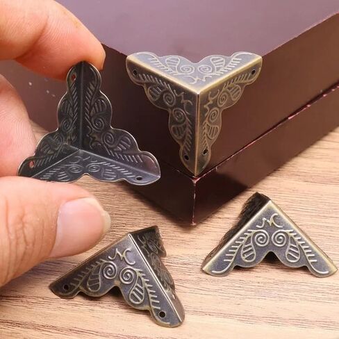 12Pcs/Set Wooden Box Metal Edge Corners Guard Cover with Screws DIY Wood Case Furniture Decorative Vintage Carved Corners,2.5x2.5cm in Kuwait
