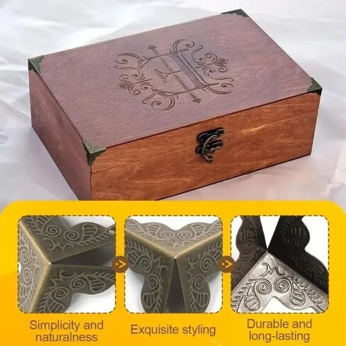 12Pcs/Set Wooden Box Metal Edge Corners Guard Cover with Screws DIY Wood Case Furniture Decorative Vintage Carved Corners,2.5x2.5cm in Kuwait