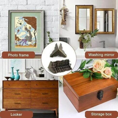 12Pcs/Set Wooden Box Metal Edge Corners Guard Cover with Screws DIY Wood Case Furniture Decorative Vintage Carved Corners,2.5x2.5cm in Kuwait