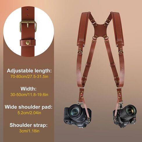 JUNART Camera Strap,Leather Dual Camera Harness with Shoulder Widening Stress Relief, for Two DSLR/SLR Cameras in Kuwait