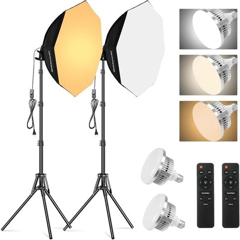 Soonpho Softbox Lighting Kit, 22'' Octagon Softbox Photography Lighting-Kit with Softbox 22Inch/55cm (2 Pack), 85W 3000-6000K Remote Control, Studio Lights for Video Recording in Kuwait