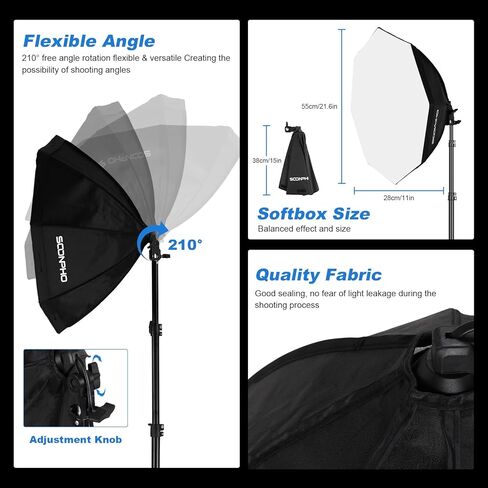Soonpho Softbox Lighting Kit, 22'' Octagon Softbox Photography Lighting-Kit with Softbox 22Inch/55cm (2 Pack), 85W 3000-6000K Remote Control, Studio Lights for Video Recording in Kuwait