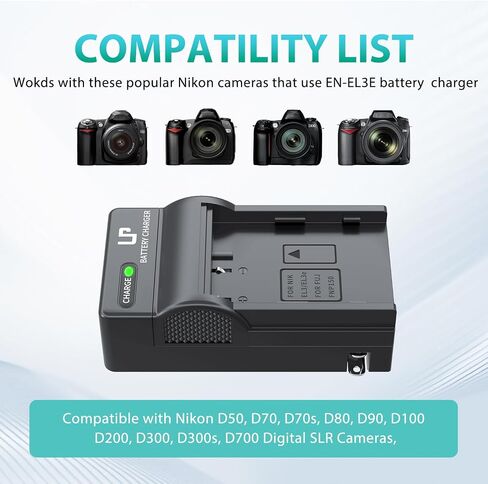 LP EN-EL3e Battery Charger Pack, Replacement for Nikon EN EL3e, EL3, EL3a, MH-18, MH-18a, MH-19, Compatible with Nikon D700, D300s, D300, D200, D100, D90, D80, D70s, D70, D50, MB-D200, MB-D10 & More in Saudi Arabia