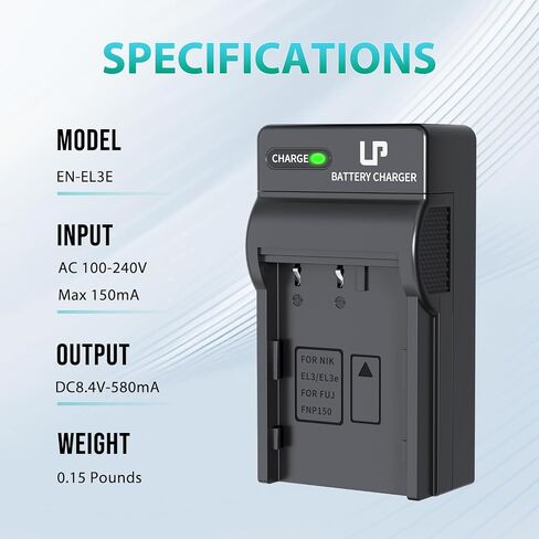 LP EN-EL3e Battery Charger Pack, Replacement for Nikon EN EL3e, EL3, EL3a, MH-18, MH-18a, MH-19, Compatible with Nikon D700, D300s, D300, D200, D100, D90, D80, D70s, D70, D50, MB-D200, MB-D10 & More in Saudi Arabia