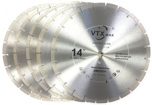 (5 Pack) VTXMax 14 inch Dry or Wet Cutting General Purpose Segmented High Speed Diamond Saw Blades for Concrete Stone Brick Masonry (14" - 5 pcs) in Kuwait