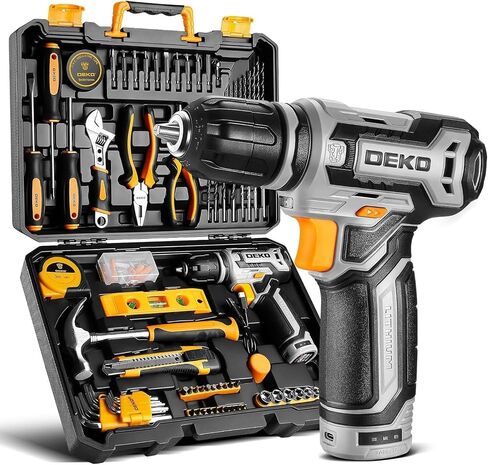 Power Drill Tool Set Kit: DEKOPRO Cordless Drill Tool Box with 12V Battery Electric Drill Driver for Home Hand Repair Power Tools Sets Drills Case in Kuwait